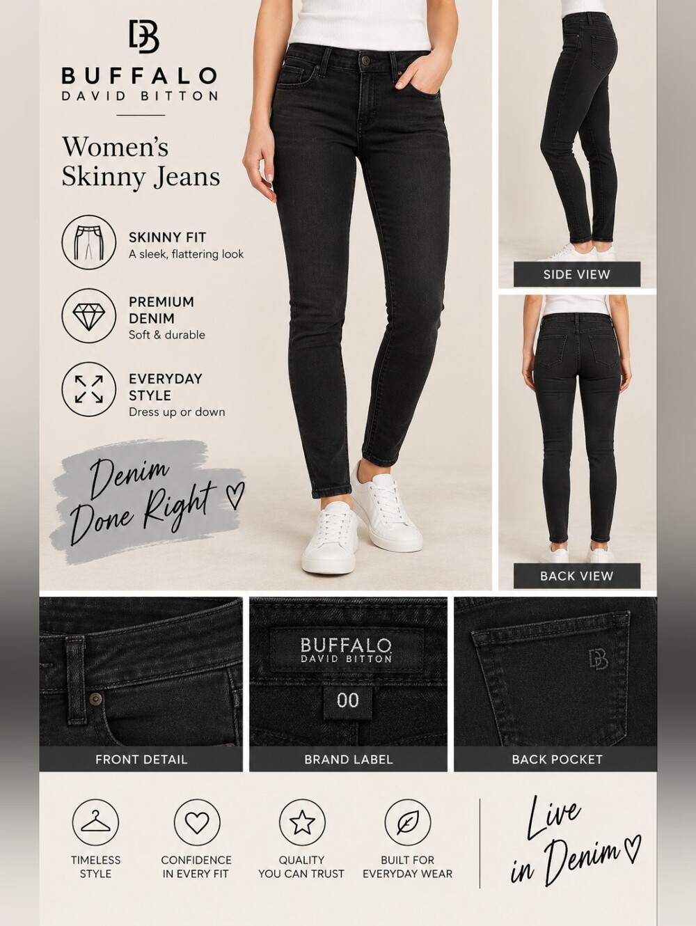 Buffalo Women's size 00 black denim skinny jeans #29